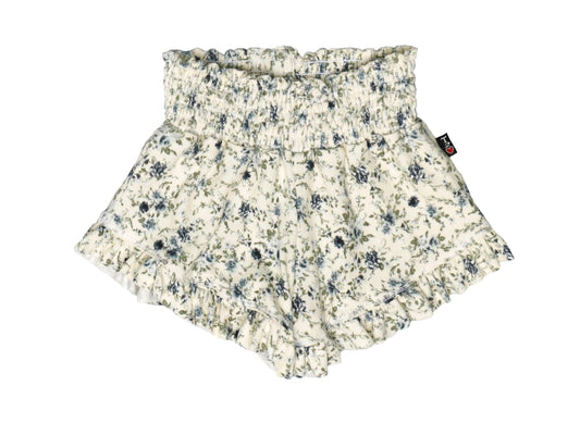 Navy Floral Ruffle-Edged Shorts