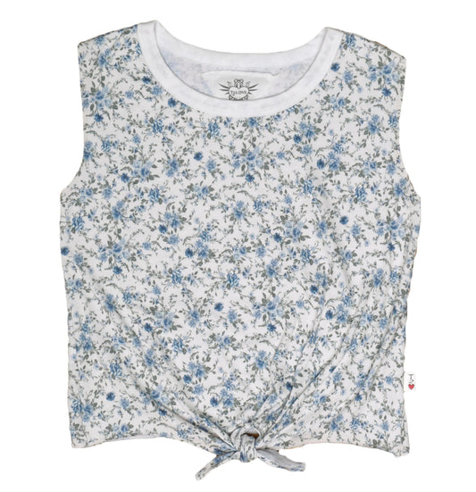Ditzy Florals Tie-Front Sleeveless Top