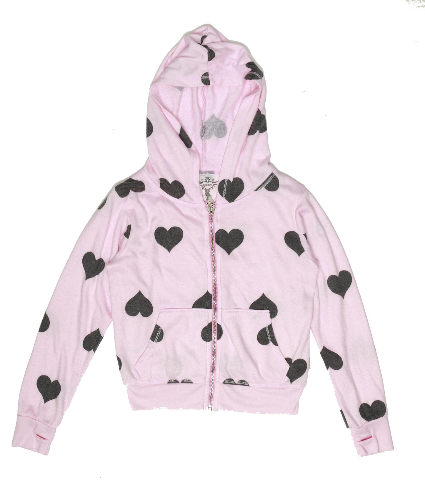 Hooded Jacket with Thumbholes (Heart-Print Pattern)
