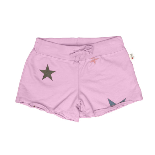 Colored-Stars Raw-Edged Shorts with Back Pocket