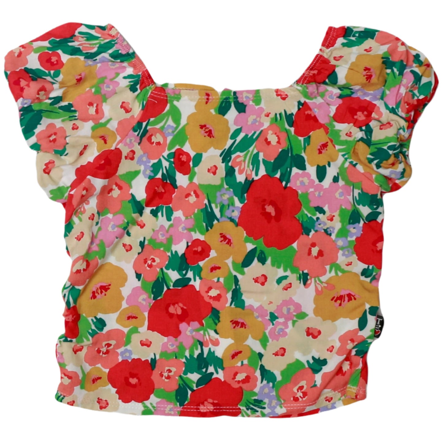 Puff-Sleeve Square-Neck Tee (Matisse Floral Pattern)