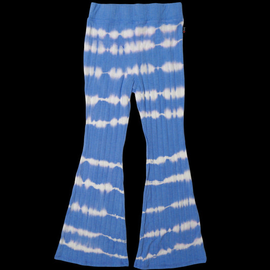 Blue-White Tie-Dye Ribbed Flare Pants