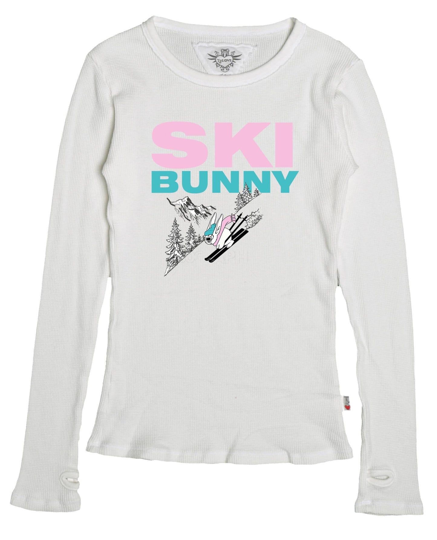 Classic Long-Sleeved Thermal Shirt with Thumbholes ("SKI BUNNY")