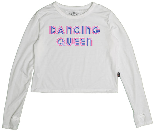 "DANCING QUEEN" Long-Sleeved Boxy Tee with Thumbholes