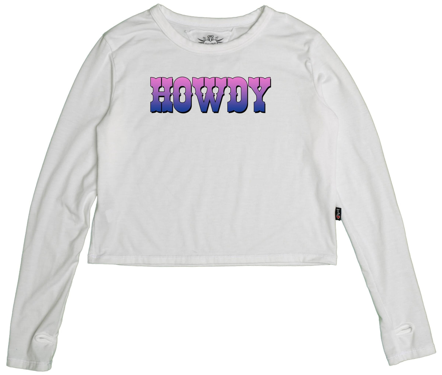 "HOWDY" Long-Sleeved Boxy Tee with Thumbholes