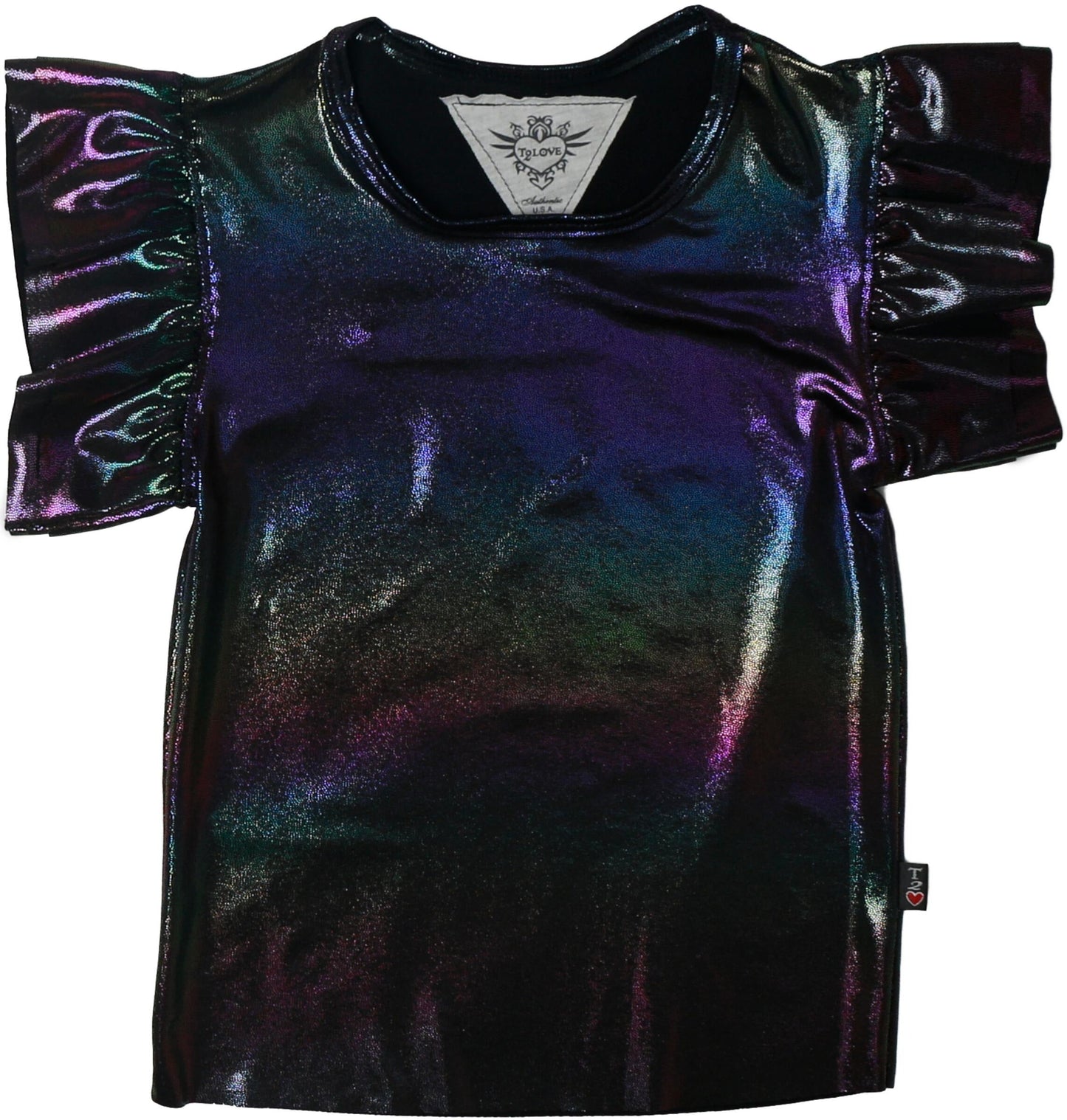 Double Ruffle-Sleeve Tee (Rainbow Ombre)