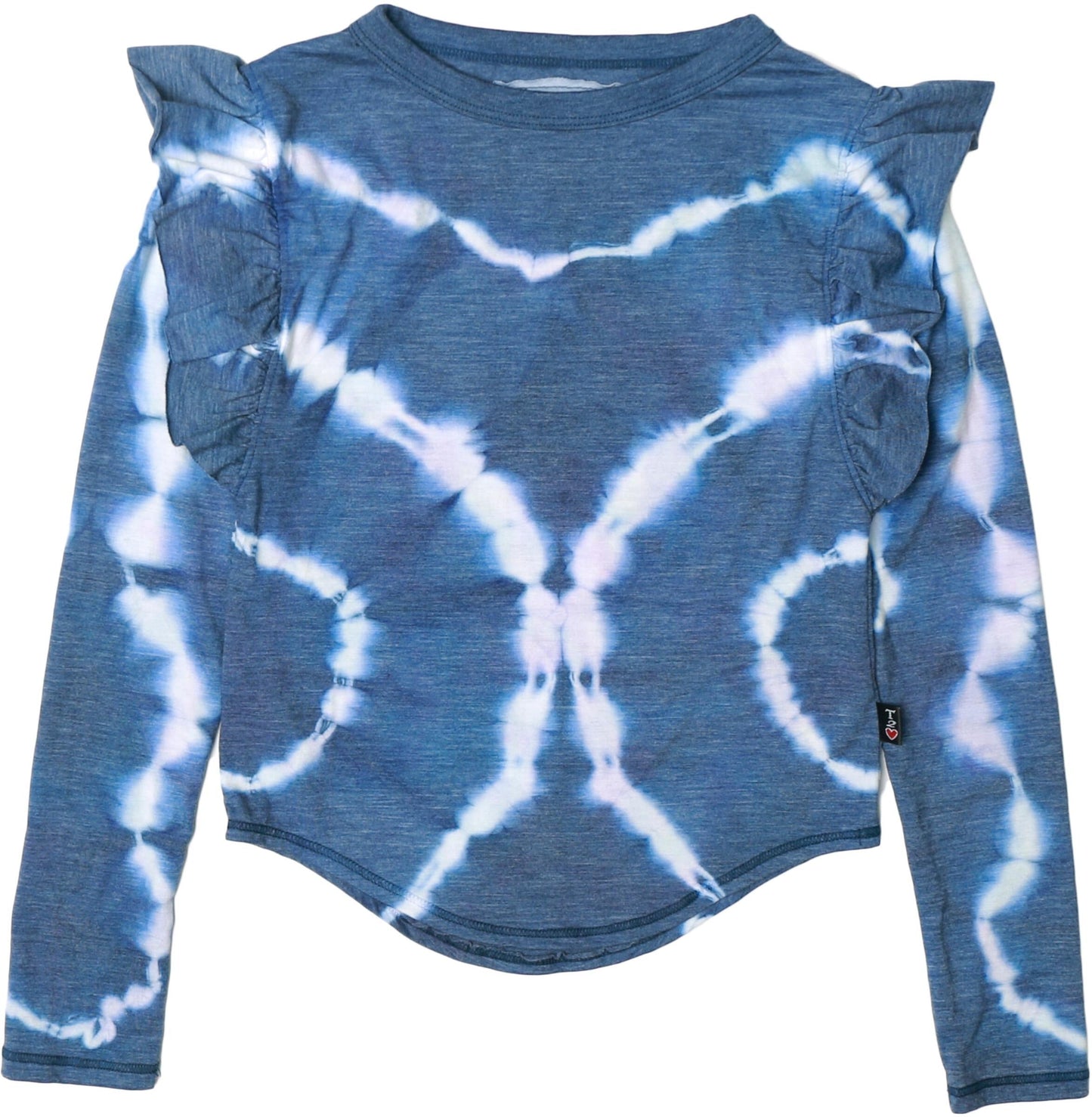Ruffle-Shoulder Long-Sleeved Shirt (Ripples Tie-Dye)