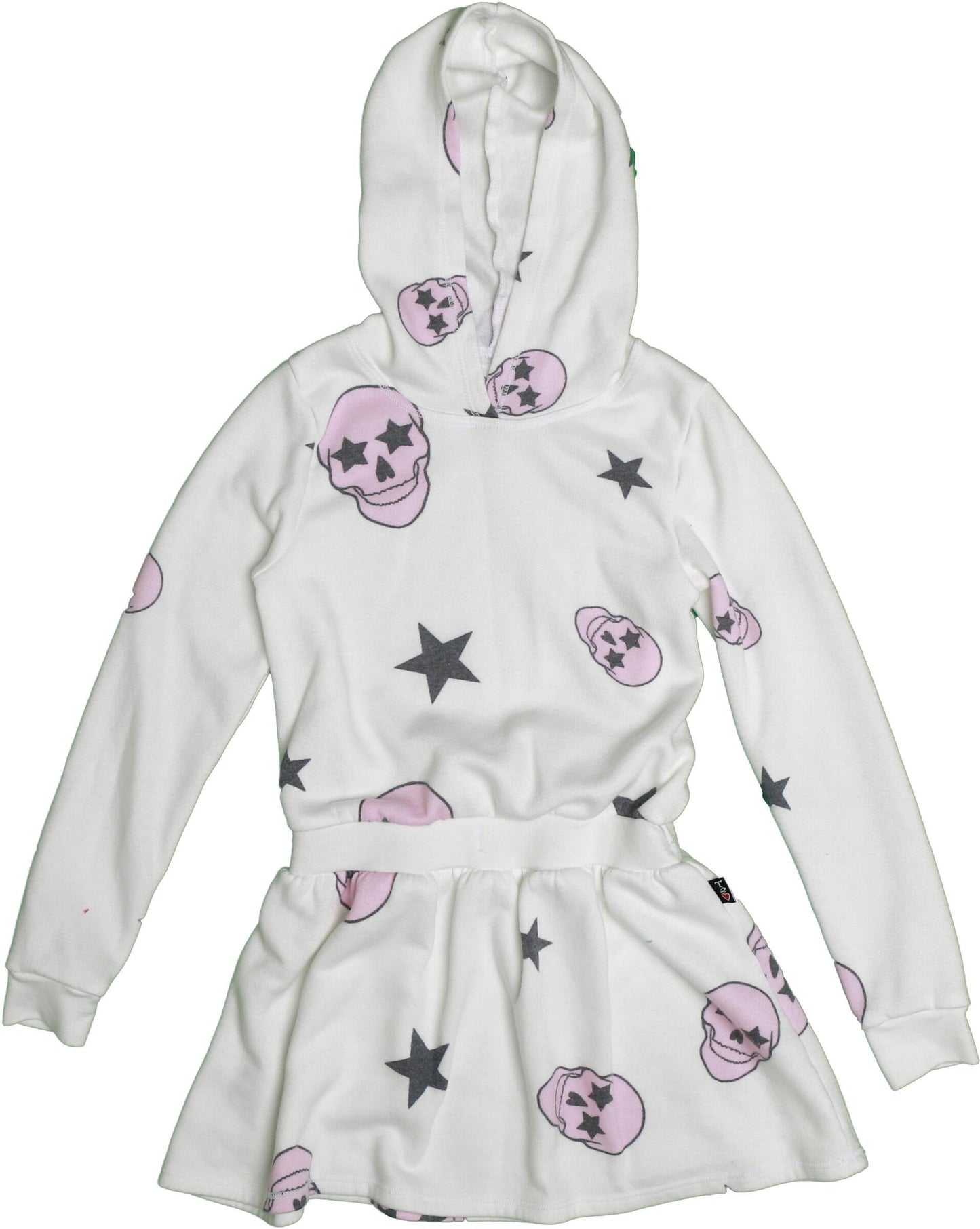 Hooded Long-Sleeved Dress (Pink Skulls Pattern)