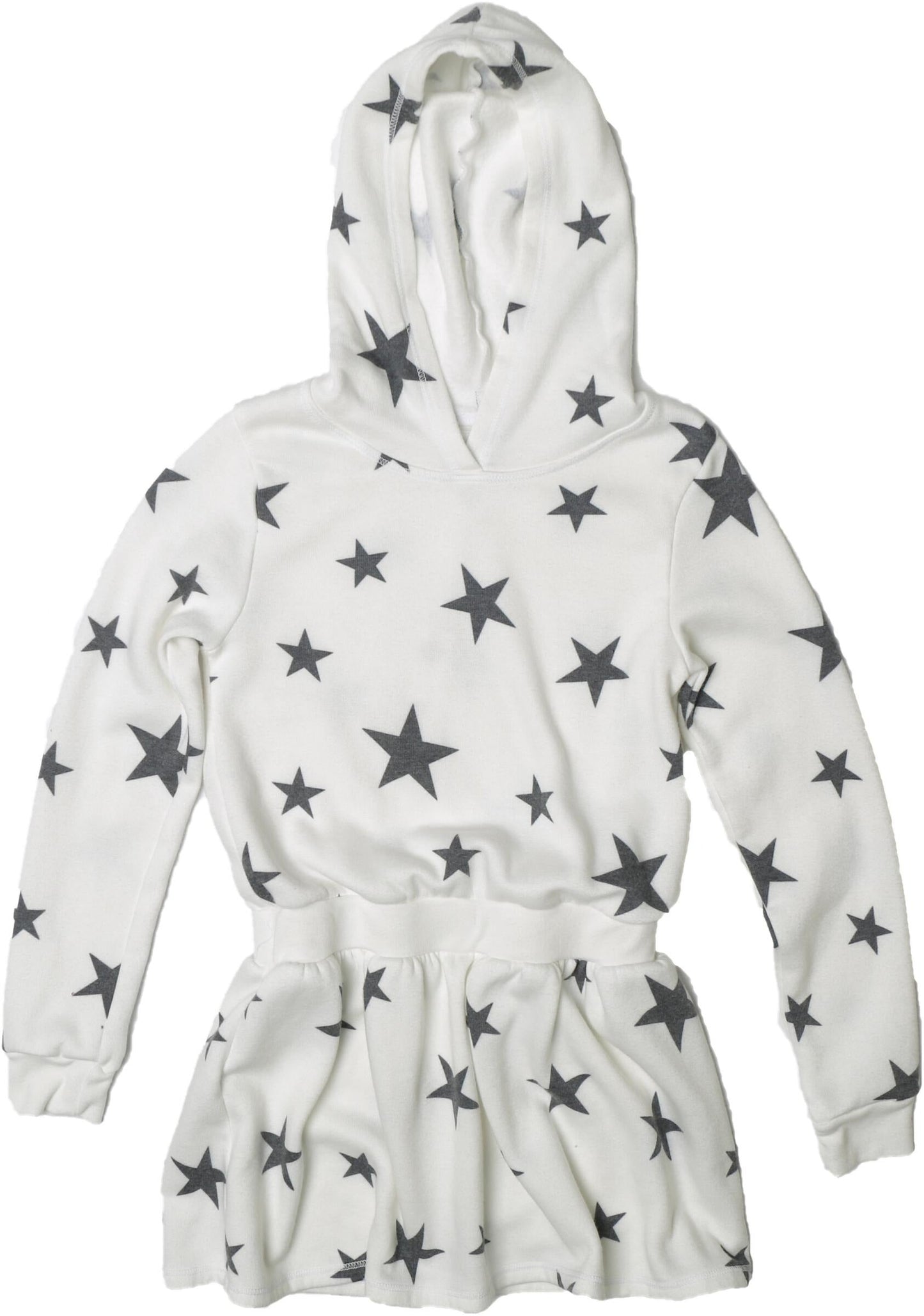 Hooded Long-Sleeved Dress (Charcoal Stars Pattern)