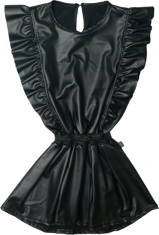 Pleather Sleeveless Ruffle Bodice Dress