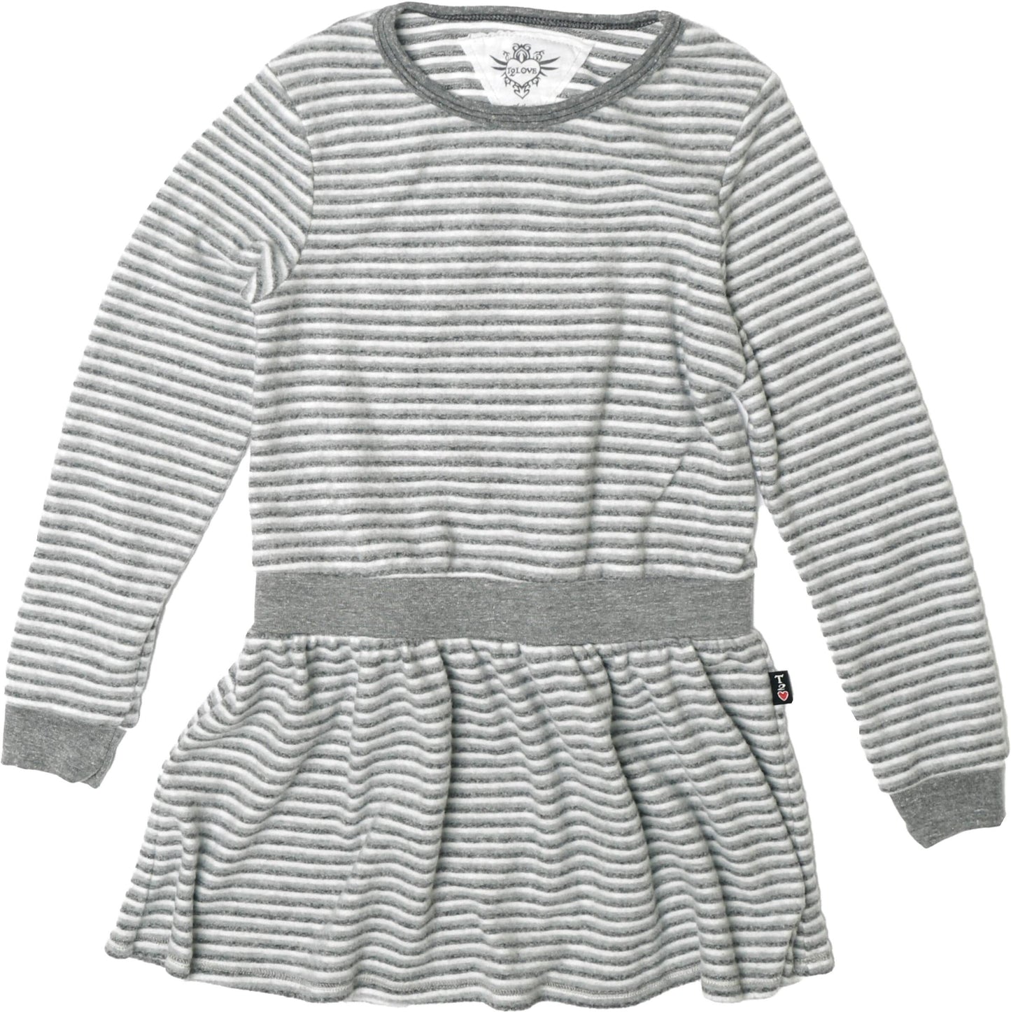 Long-Sleeved Crew Dress (Grey-Charcoal Striped)
