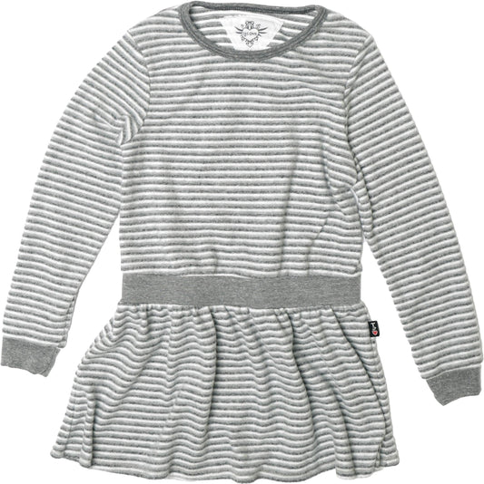 Long-Sleeved Crew Dress (Grey-Charcoal Striped)