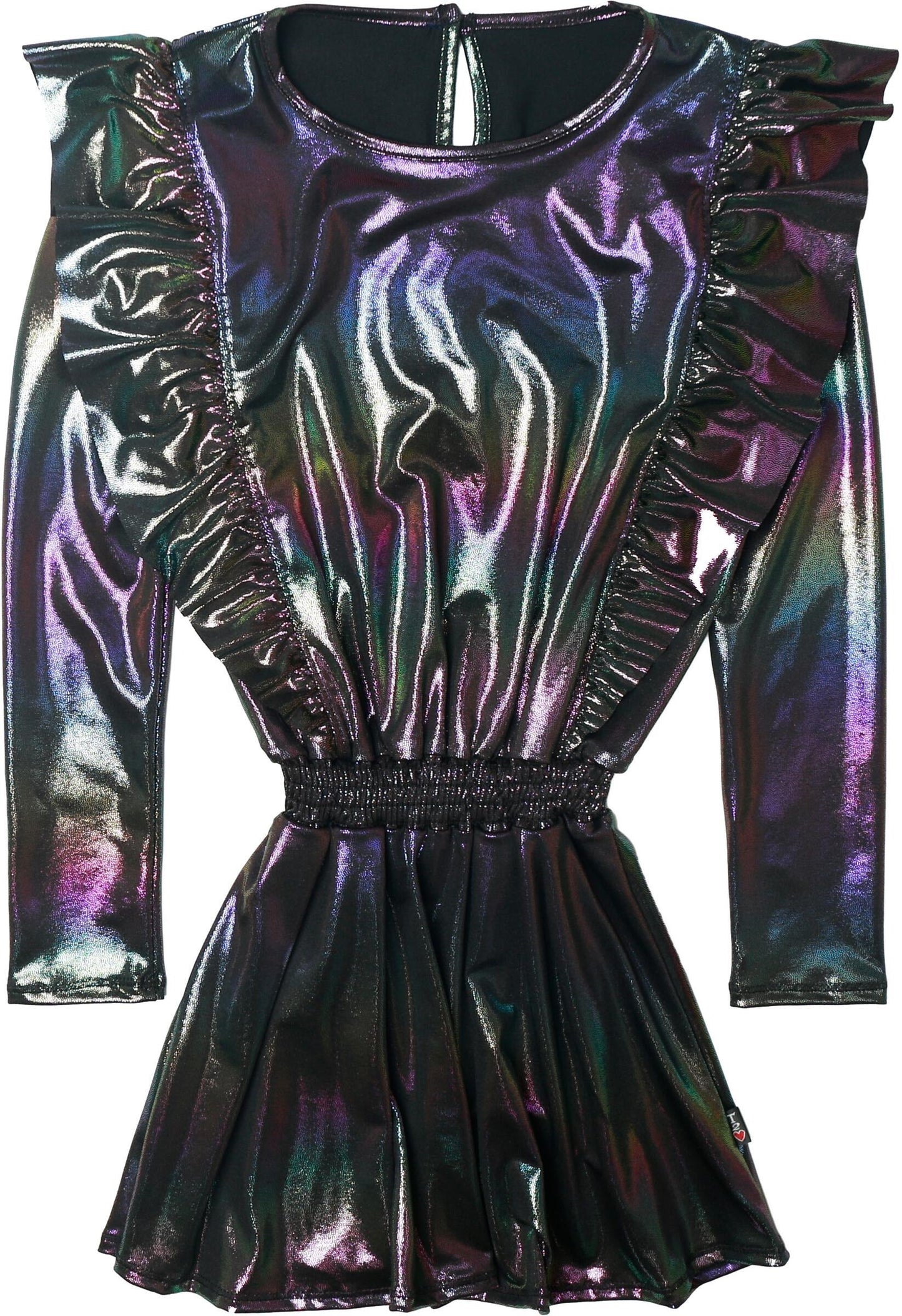Long-Sleeved Ruffle Bodice Dress (Rainbow Ombre)
