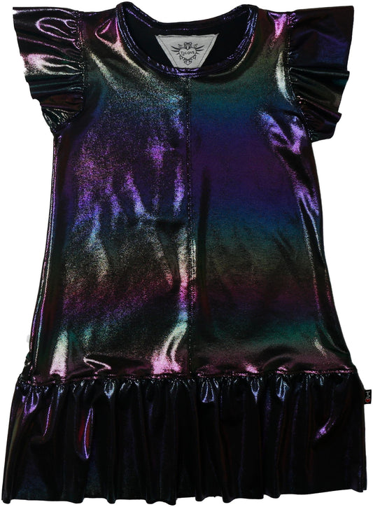 Ruffle-Sleeve Ruffle Dress (Rainbow Ombre)