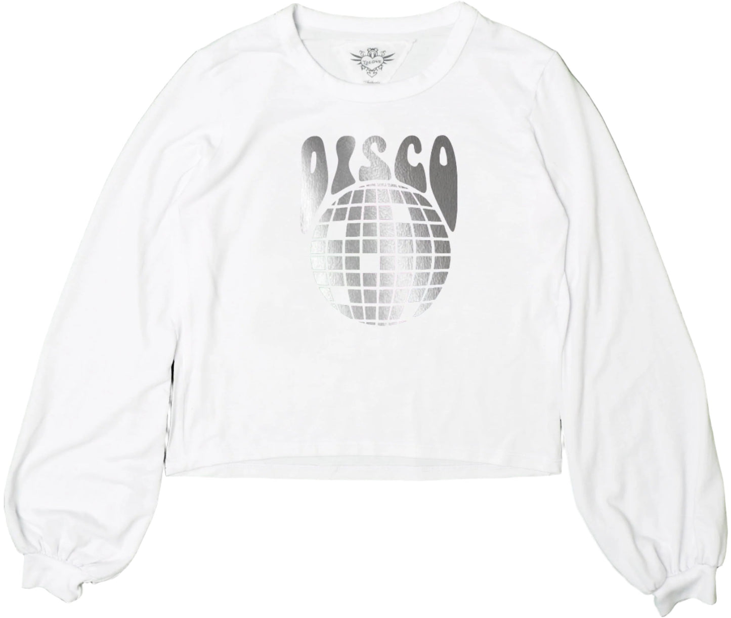 Puffy Long-Sleeve Crewneck Shirt (Metallic Disco Print)