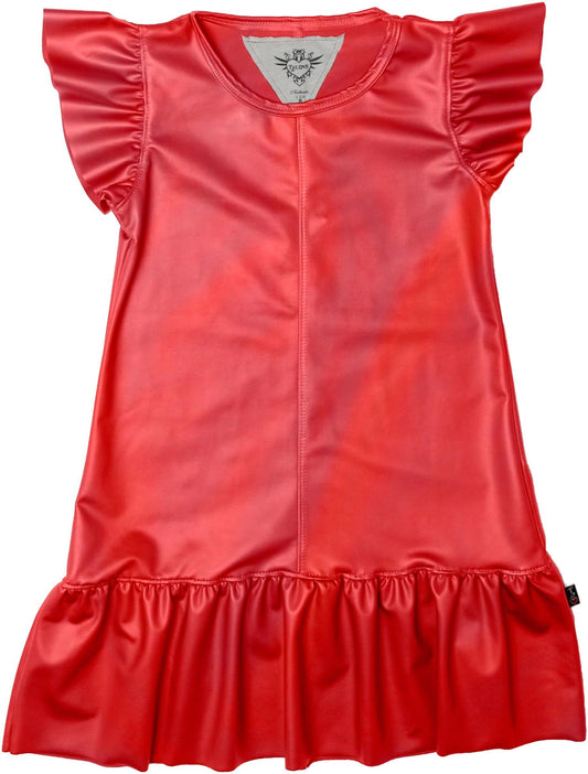 Ruffle-Sleeve Ruffle Dress (Pleather)