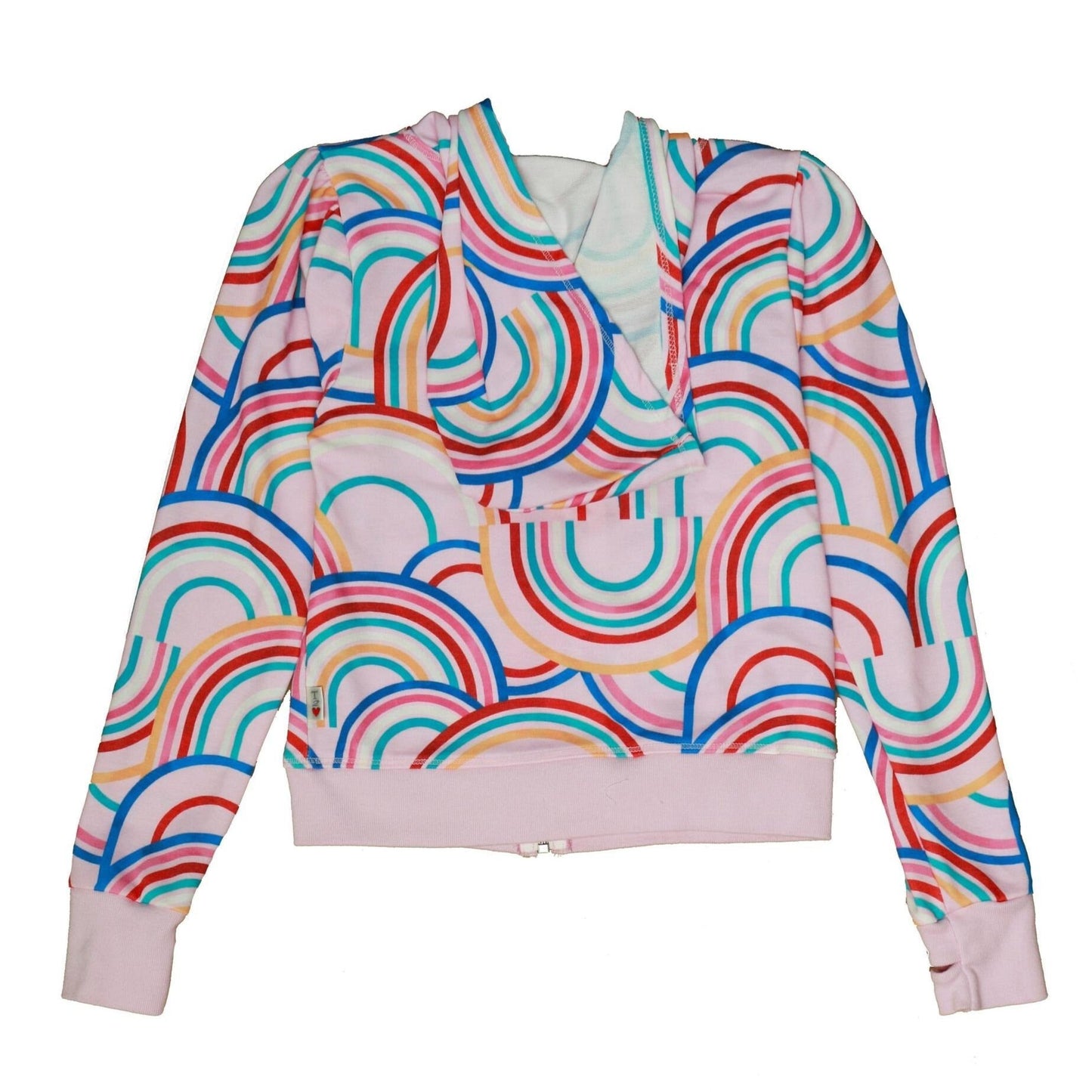 Puff-Shoulder Hooded Jacket (Multi-Rainbow Pattern)