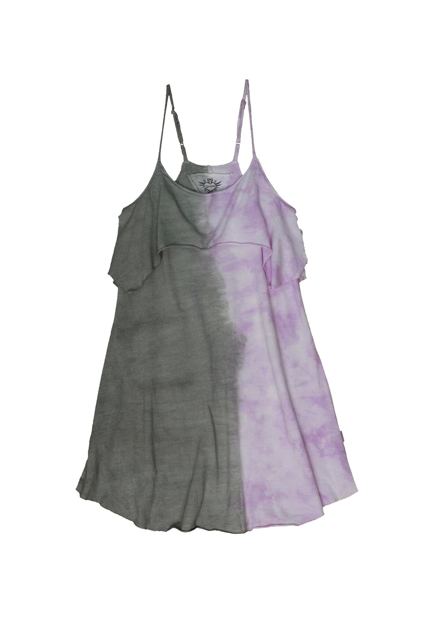 Spaghetti-Strap Ruffle Dress (Grey-Lilac Split Tie-Dye)