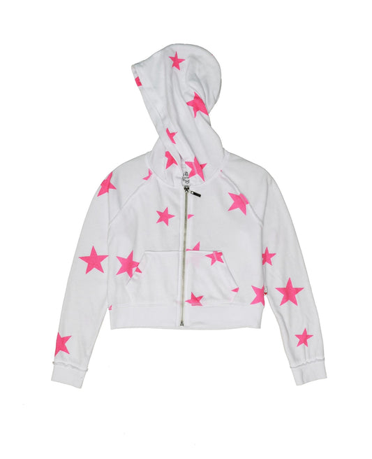 Cropped Hooded Jacket (Pink Stars Pattern)