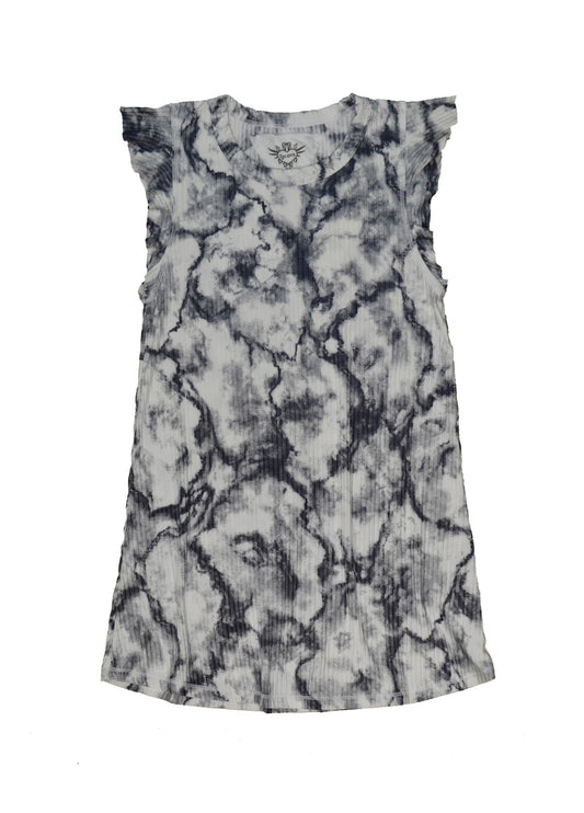 Ruffle-Sleeve Short Dress (Marble Tie-Dye)