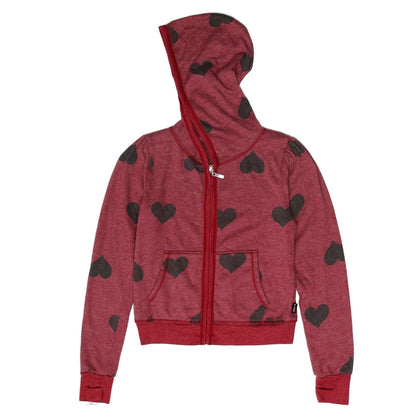 Puff-Shoulder Hooded Jacket (Heart-Print Pattern)