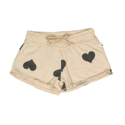 Raw-Edged Shorts with Back Pocket (Heart-Print Pattern)