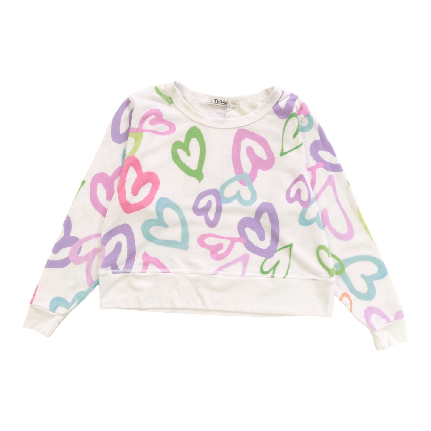 Long-Sleeved Boxy Crewneck (Mixed Hearts Pattern)