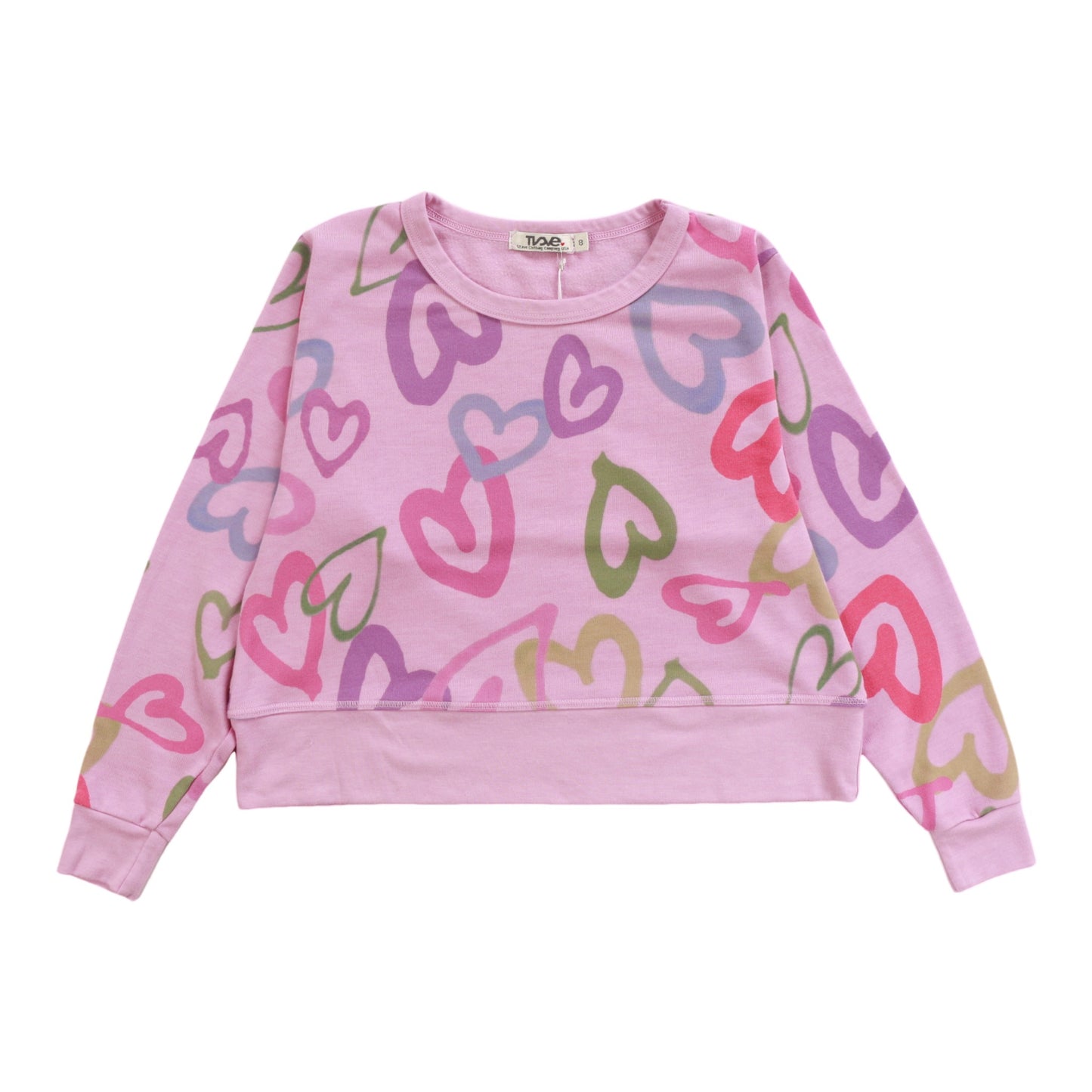 Long-Sleeved Boxy Crewneck (Mixed Hearts Pattern)