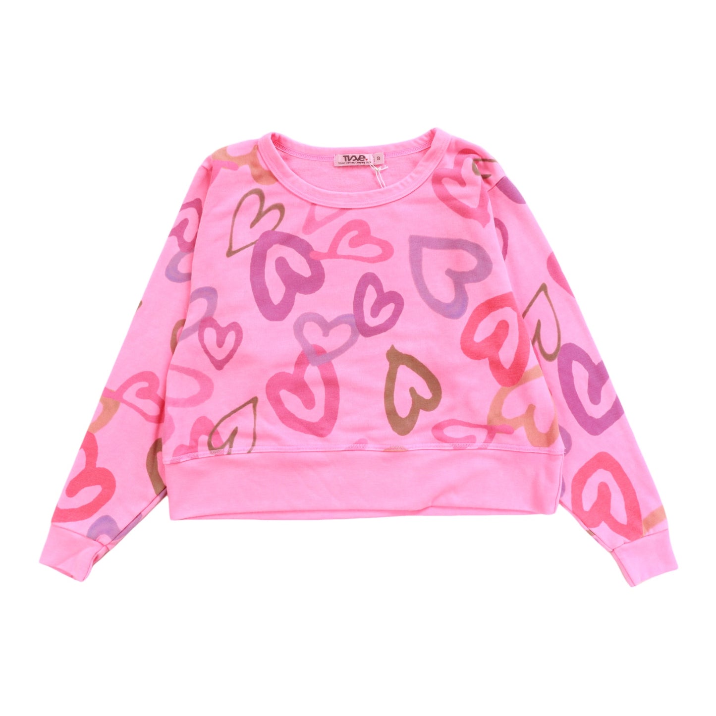 Long-Sleeved Boxy Crewneck (Mixed Hearts Pattern)