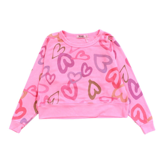 Long-Sleeved Boxy Crewneck (Mixed Hearts Pattern)