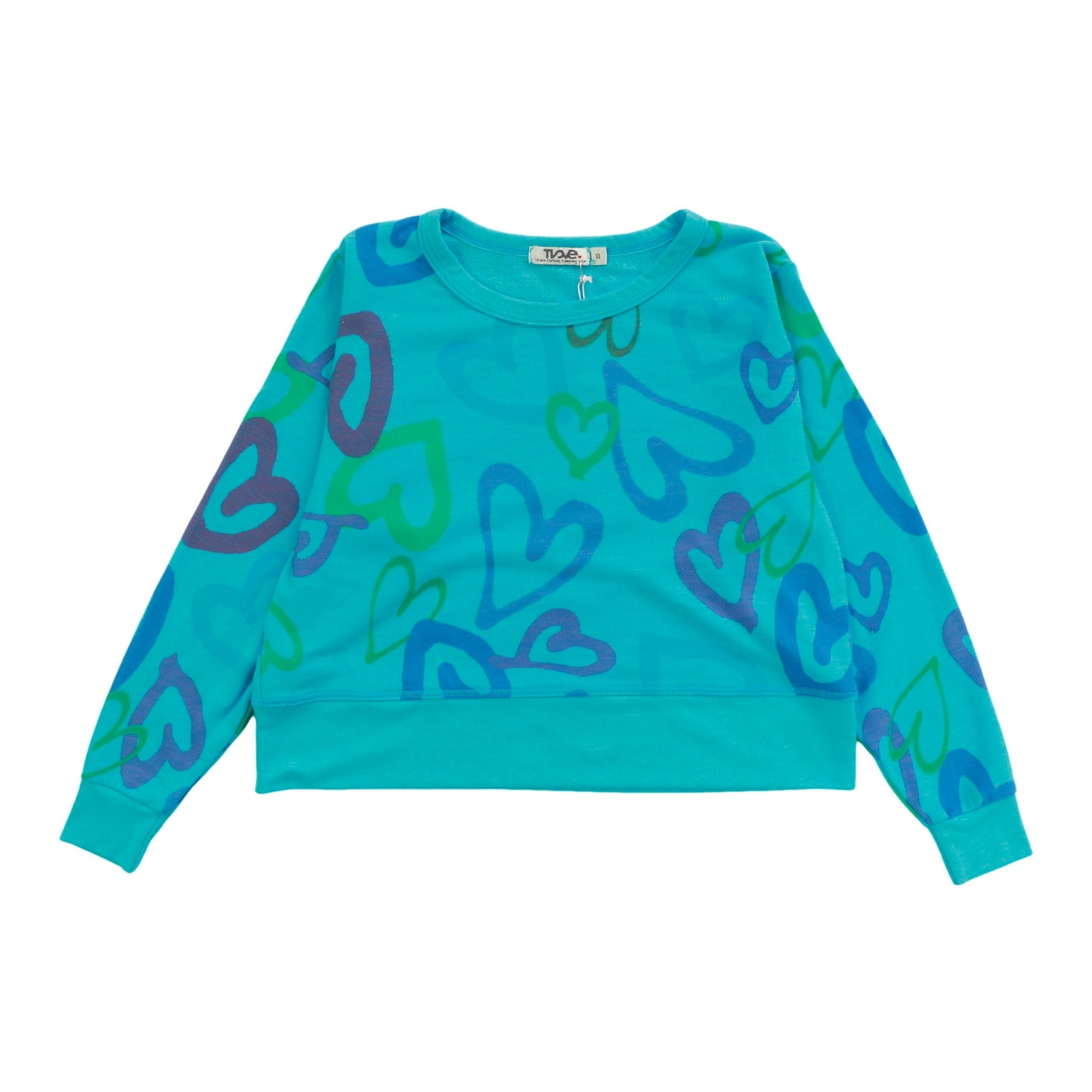 Long-Sleeved Boxy Crewneck (Mixed Hearts Pattern)