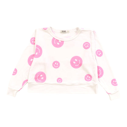 Long-Sleeved Boxy Crewneck (Happy Face Pattern)