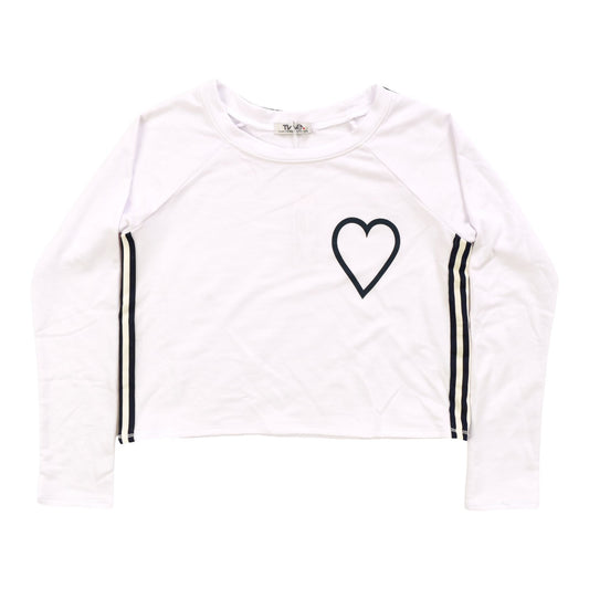 Long-Sleeved Shirt with Sports Trim (Black Heart Outline Print)