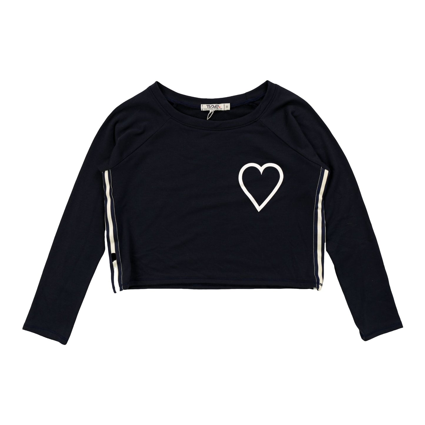 Long-Sleeved Shirt with Sports Trim (White Heart Outline Print)