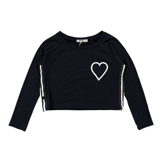 Long-Sleeved Shirt with Sports Trim (White Heart Outline Print)
