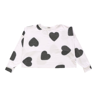 Heather Dolman Top (Black Fuzzy Heart Pattern)