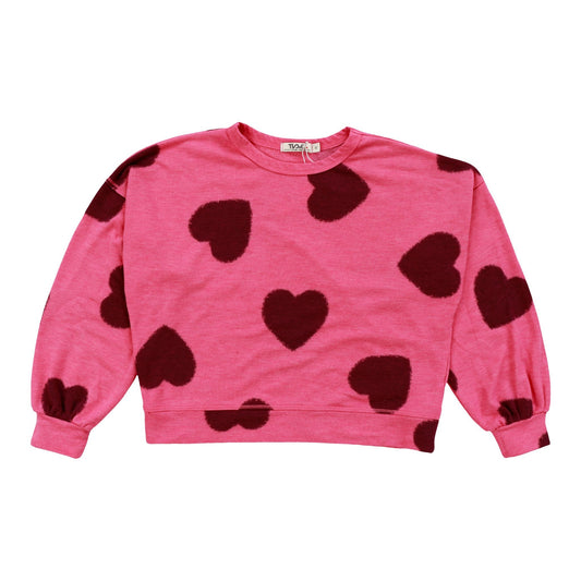 Heather Balloon-Sleeve Pullover (Black Fuzzy Heart Pattern)
