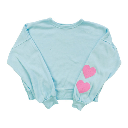 Heather Balloon-Sleeve Pullover (Two Fuzzy Hearts Print)