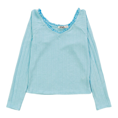 Ribbed Lace V-Neck Shirt