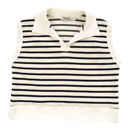 Sleeveless Collared Top (Black Stripes Pattern)