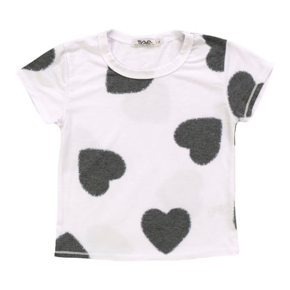 Heather Signature Cap Sleeve Tee (Black Fuzzy Heart Pattern)