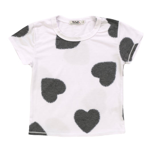 Heather Signature Cap Sleeve Tee (Black Fuzzy Heart Pattern)