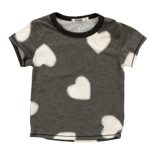 Signature Cap Sleeve Tee (White Fuzzy Heart Pattern)