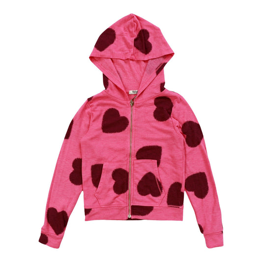 Heather Hooded Jacket (Black Fuzzy Heart Pattern)