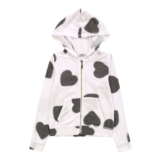 Heather Hooded Jacket (Black Fuzzy Heart Pattern)