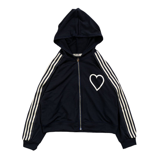 Hooded Jacket with Sports Stripe (White Heart Outline Print)
