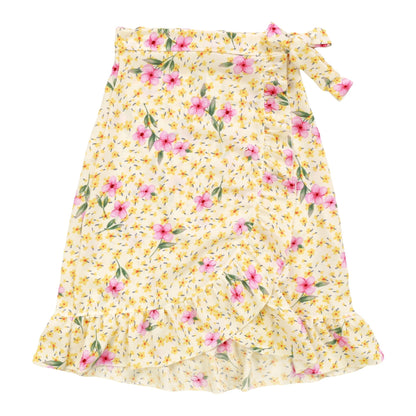 Asymmetrical Ruffle Long Skirt (Yellow Floral)