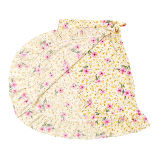 Asymmetrical Ruffle Long Skirt (Yellow Floral)