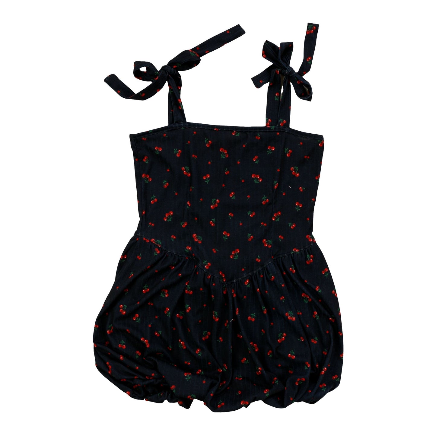 Ribbed Tie-Strap Bubble Dress (Cherries Pattern)