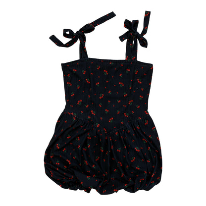 Ribbed Tie-Strap Bubble Dress (Cherries Pattern)